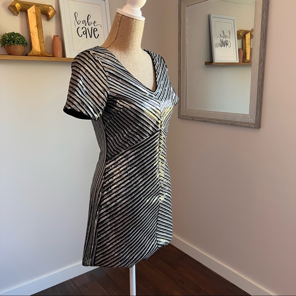 Lulu’s Black Gold Silver Striped Sequin Mini Dress - Picture 10 of 16